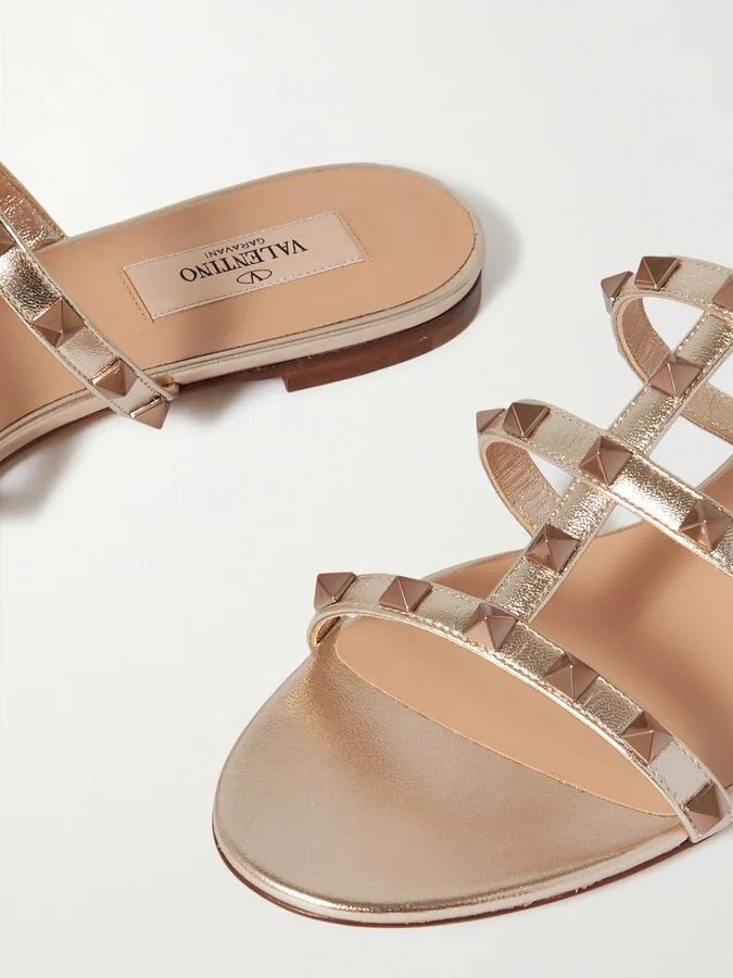 Valentino Garavani - Rockstud Metallic Leather Sandals - Gold - Image 4