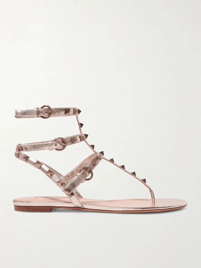 Valentino Garavani - Rockstud Metallic Leather Sandals - Gold