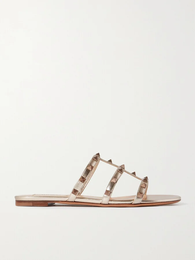Valentino Garavani - Rockstud Metallic Leather Sandals - Gold
