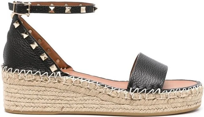 Valentino Garavani Rockstud Open Toe Flatform Espadrilles