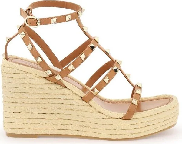 Valentino Garavani Rockstud Open Toe Wedge Espadrilles