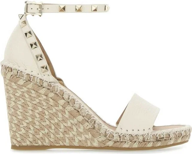 Valentino Garavani Rockstud Open Toe Wedge Espadrilles