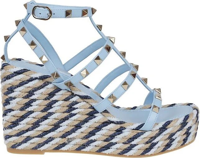 Valentino Garavani Rockstud Open Toe Wedge Espadrilles