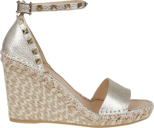 Valentino Garavani Rockstud Open Toe Wedge Espadrilles