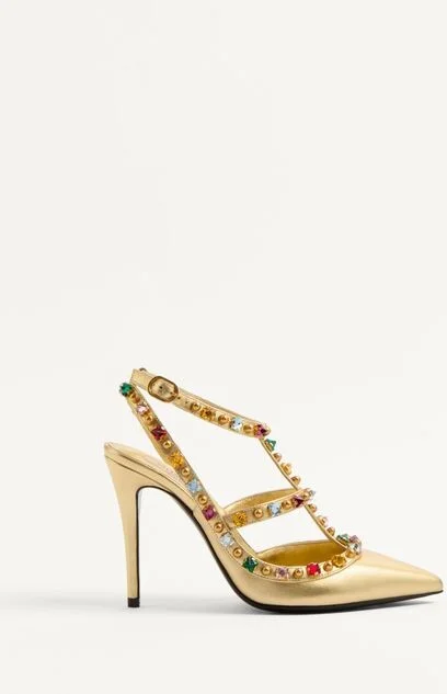 Valentino Garavani Rockstud Pumps In Laminated Nappa With Cabochon And Crystals 100Mm