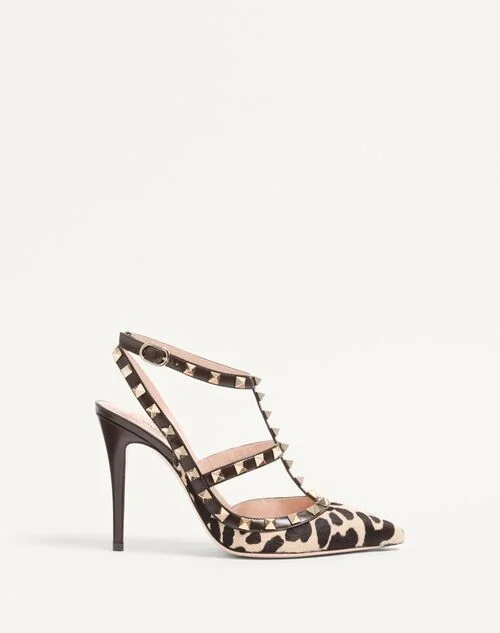 Valentino Garavani Rockstud Pumps With Straps In Pony-Effect Calfskin 100Mm