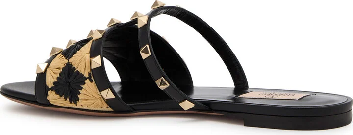 Valentino Garavani Rockstud Raffia Sliders - Image 2