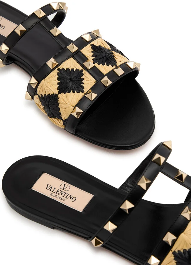 Valentino Garavani Rockstud Raffia Sliders - Image 3