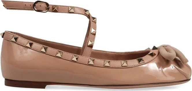 Valentino Garavani Rockstud Round Toe Ballerina Shoes