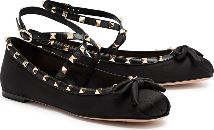 Valentino Garavani Rockstud Satin Ballet Flats - Image 2