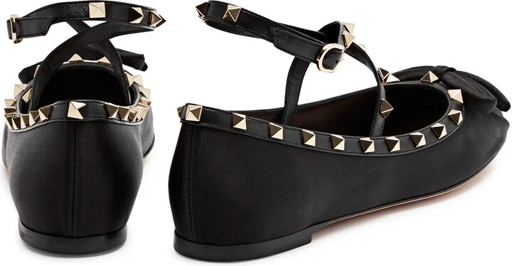 Valentino Garavani Rockstud Satin Ballet Flats - Image 3