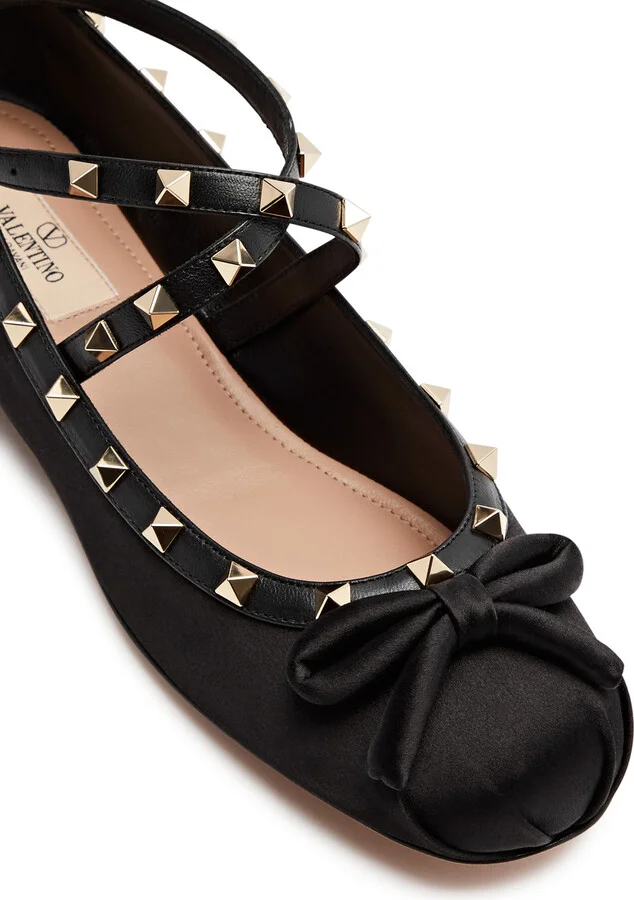 Valentino Garavani Rockstud Satin Ballet Flats - Image 4
