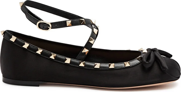 Valentino Garavani Rockstud Satin Ballet Flats