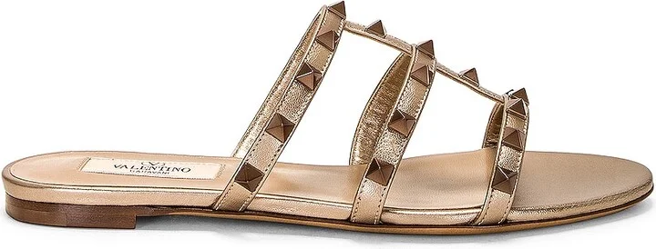 Valentino Garavani Rockstud Slide in Metallic Gold