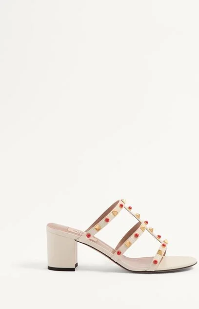 Valentino Garavani Rockstud Slide Sandal In Calfskin With Cabochon Stones 60Mm