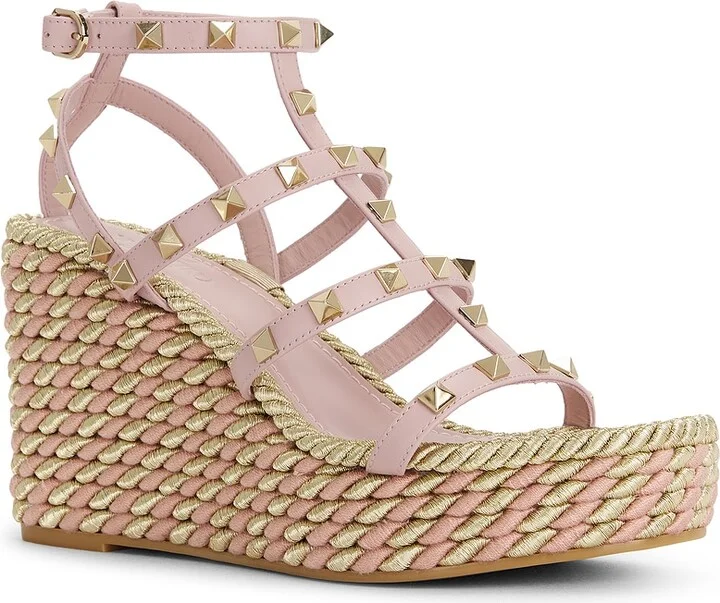 Valentino Garavani Rockstud Torchon Espadrilla Wedge in Pink - Image 2