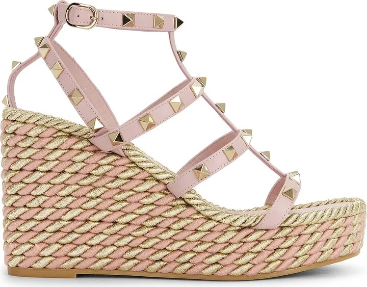 Valentino Garavani Rockstud Torchon Espadrilla Wedge in Pink