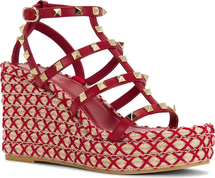 Valentino Garavani Rockstud Torchon Espadrilla Wedge in Red - Image 2