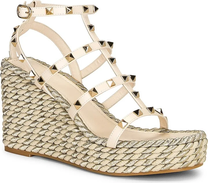 Valentino Garavani Rockstud Torchon Espadrille Wedges in Ivory - Image 2