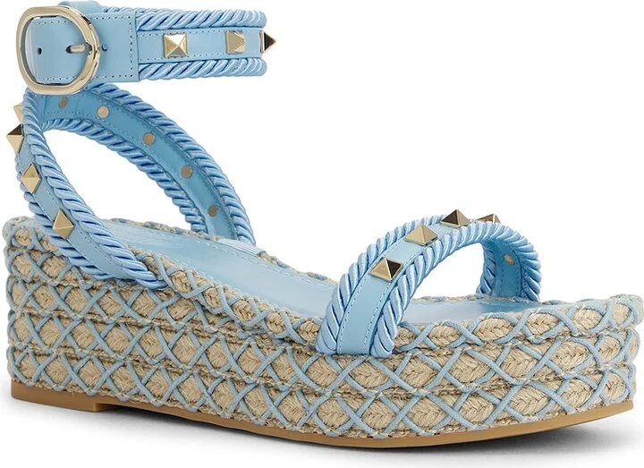 Valentino Garavani Rockstud Torchon Flatform Espadrilla Sandal in Baby Blue - Image 2