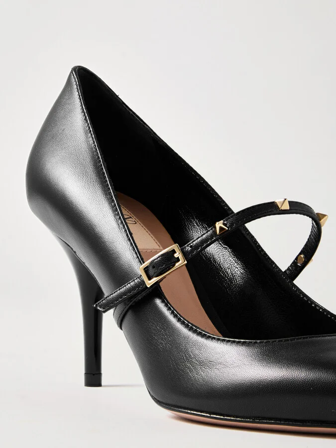 Valentino Garavani - Rockstud Wispy 80 Leather Mary Jane Pumps - Black - Image 4