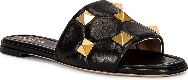 Valentino Garavani Roman Stud Slides in Black - Image 2