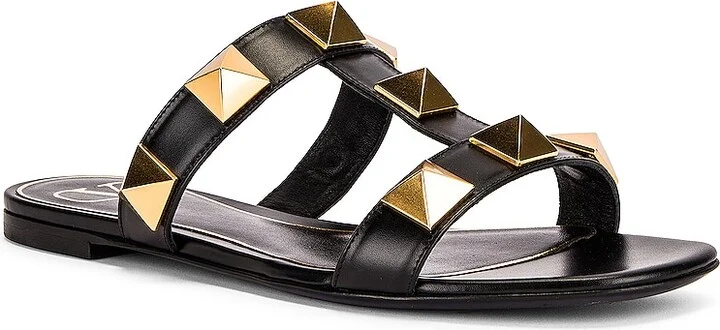 Valentino Garavani Roman Stud Slides in Black - Image 2
