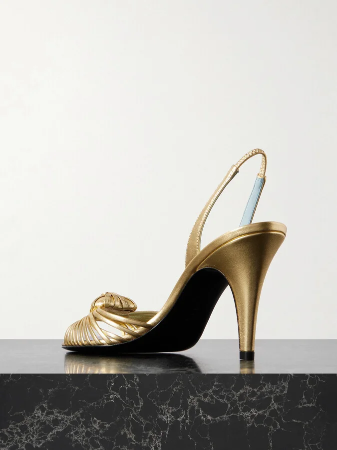 Valentino Garavani - Royal 85 Embellished Metallic Leather Slingback Sandals - Gold - Image 3