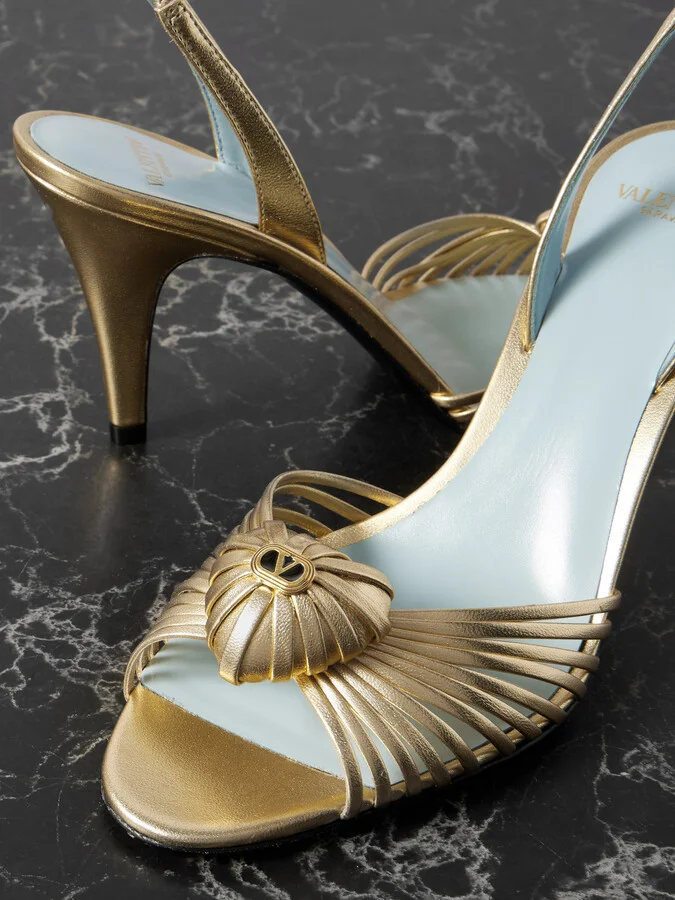 Valentino Garavani - Royal 85 Embellished Metallic Leather Slingback Sandals - Gold - Image 4
