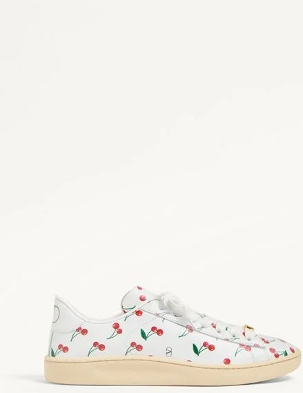 Valentino Garavani Royco Sneaker In Nappa Calfskin With Cherryfic Pattern