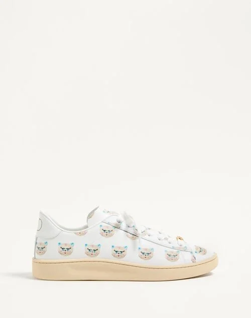 Valentino Garavani Royco Trainer In Nappa Calfskin With Le Chat De La Maison Pattern