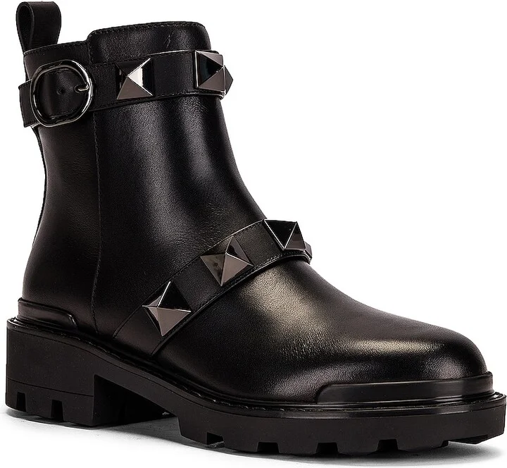 Valentino Garavani Short Roman Stud Boots in Black - Image 2