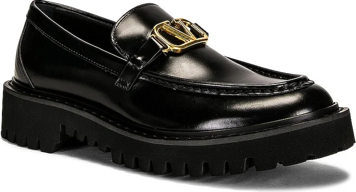 Valentino Garavani Signature V Logo Loafers in Black - Image 2