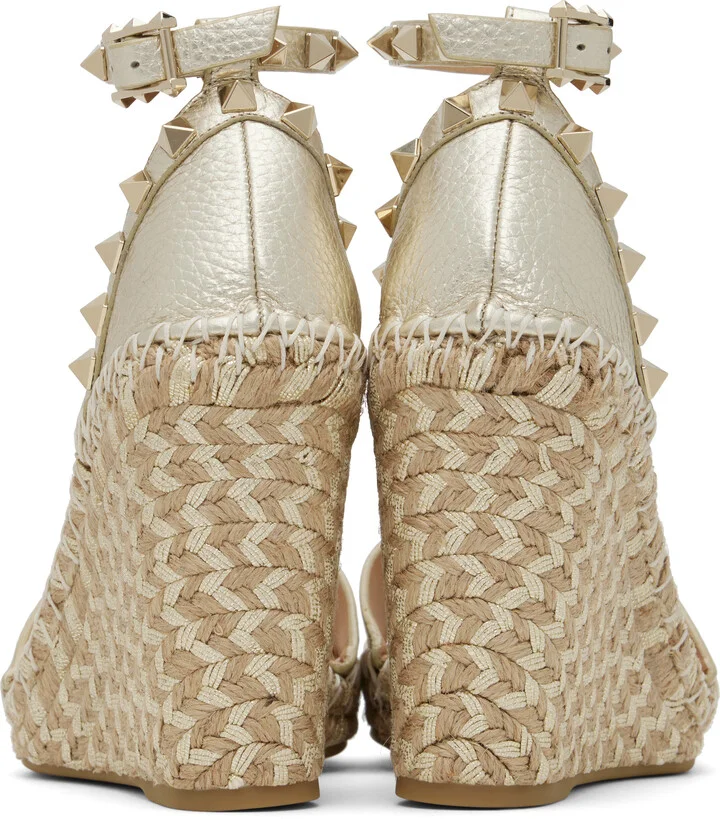 Valentino Garavani Silver Double Rockstud Grainy Calfskin Wedge Sandals - Image 2
