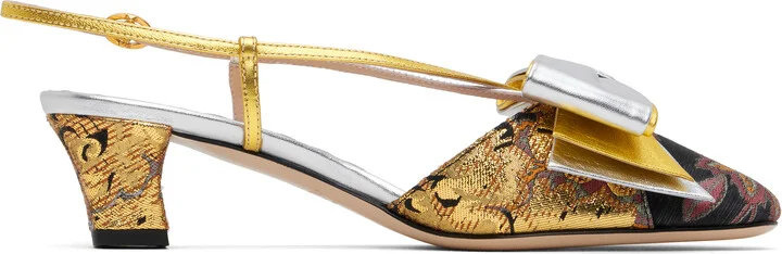 Valentino Garavani Silver & Gold Bowow Slingback Heels
