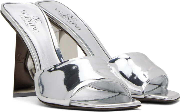 Valentino Garavani Silver One Stud Hyper Sandals - Image 4