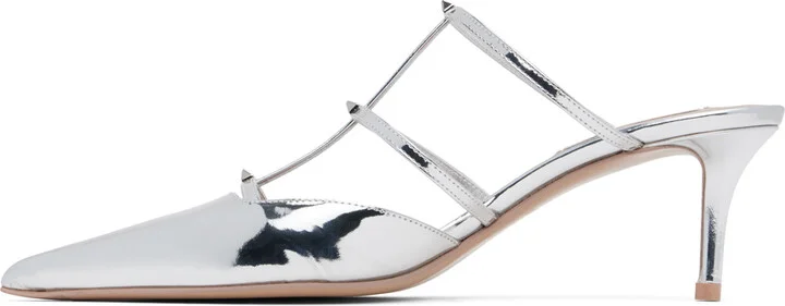 Valentino Garavani Silver Rockstud Wispy Calfskin 60mm Mules - Image 3