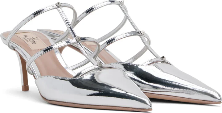 Valentino Garavani Silver Rockstud Wispy Calfskin 60mm Mules - Image 4