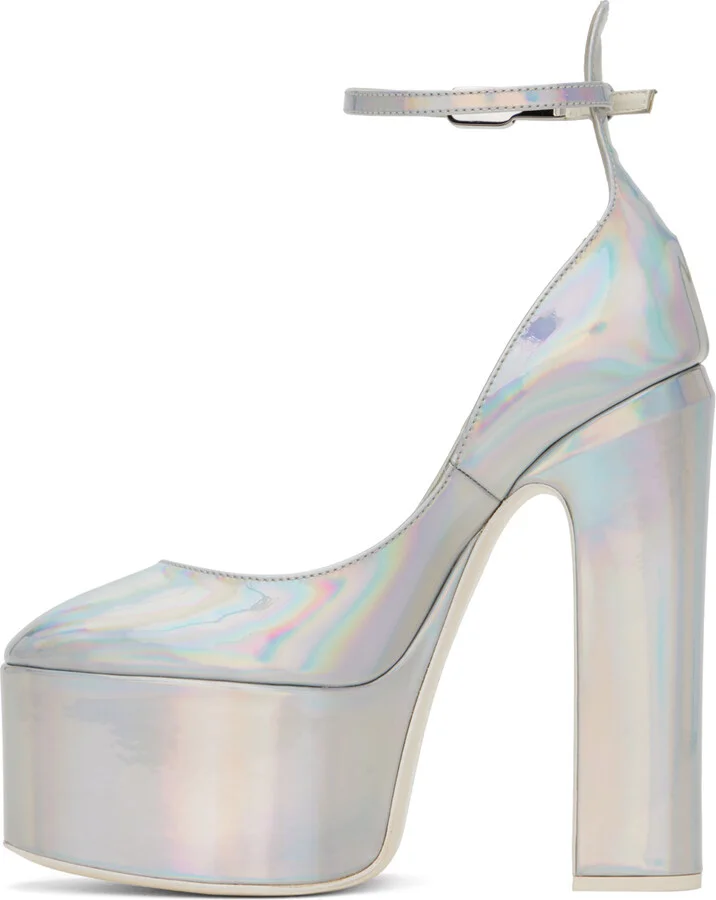 Valentino Garavani Silver Tan-Go Platform Heels - Image 3