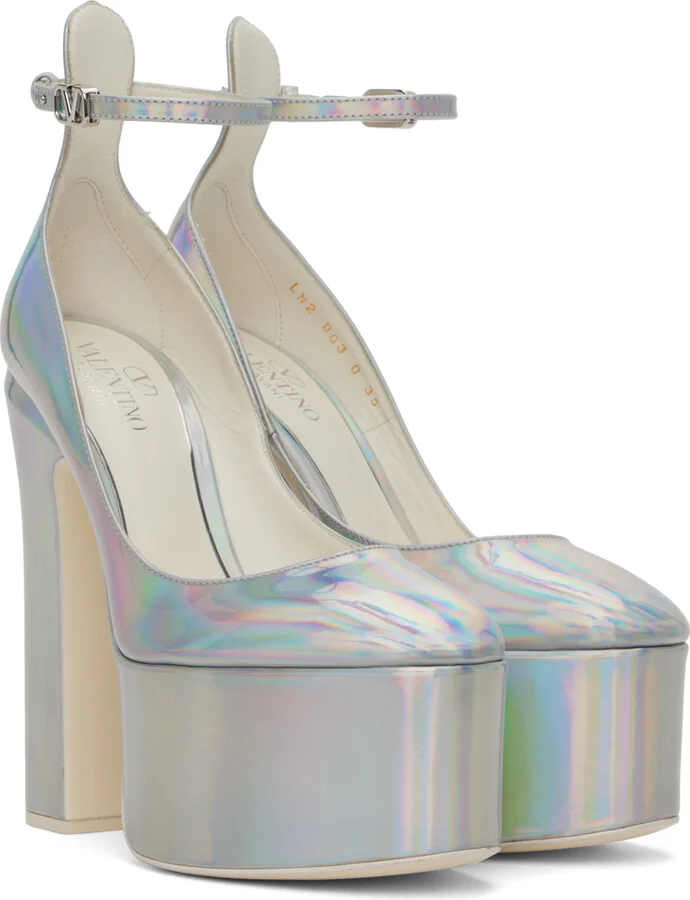 Valentino Garavani Silver Tan-Go Platform Heels - Image 4