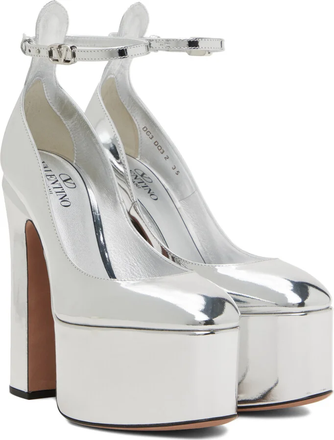 Valentino Garavani Silver Tan-Go Platform Pumps - Image 4