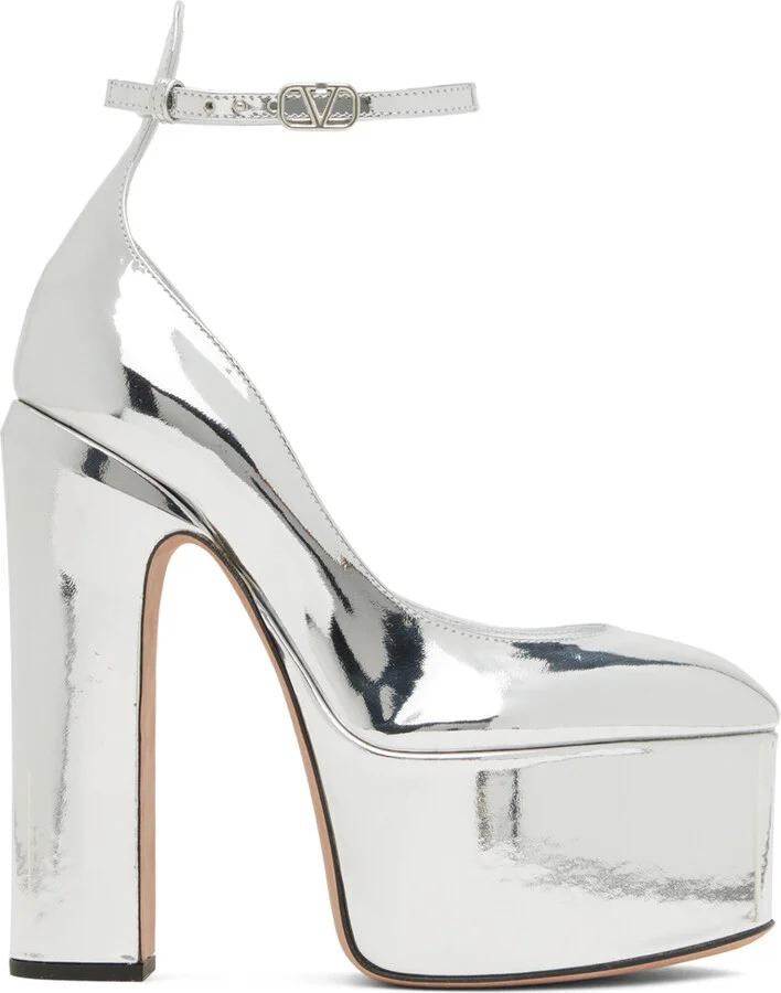 Valentino Garavani Silver Tan-Go Platform Pumps