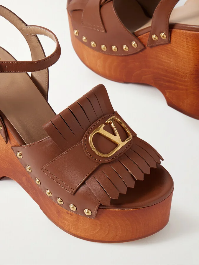 Valentino Garavani - Studded Leather Platform Sandals - Brown - Image 4