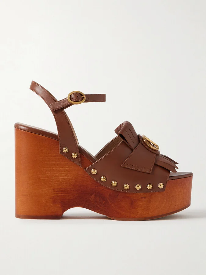 Valentino Garavani - Studded Leather Platform Sandals - Brown