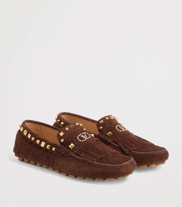 Valentino Garavani Suede Embellished Driving Shoes - Image 3