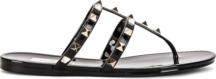Valentino Garavani Summer Rockstud PVC Thong Sandal in Black