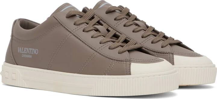 Valentino Garavani Taupe Cityplanet Calfskin Sneakers - Image 4