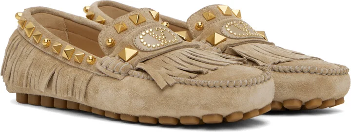 Valentino Garavani Taupe Plaster Caster Driver Loafers - Image 4