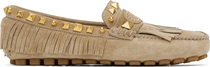 Valentino Garavani Taupe Plaster Caster Driver Loafers