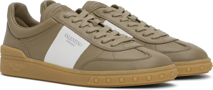 Valentino Garavani Taupe Upvillage Calfskin Sneakers - Image 4